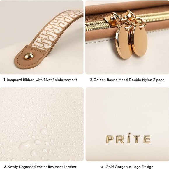 Makeup Bag for Women Travel Waterproof Vegan Leather Cosmetic Bag Open Flat Toil - Picture 7 of 15